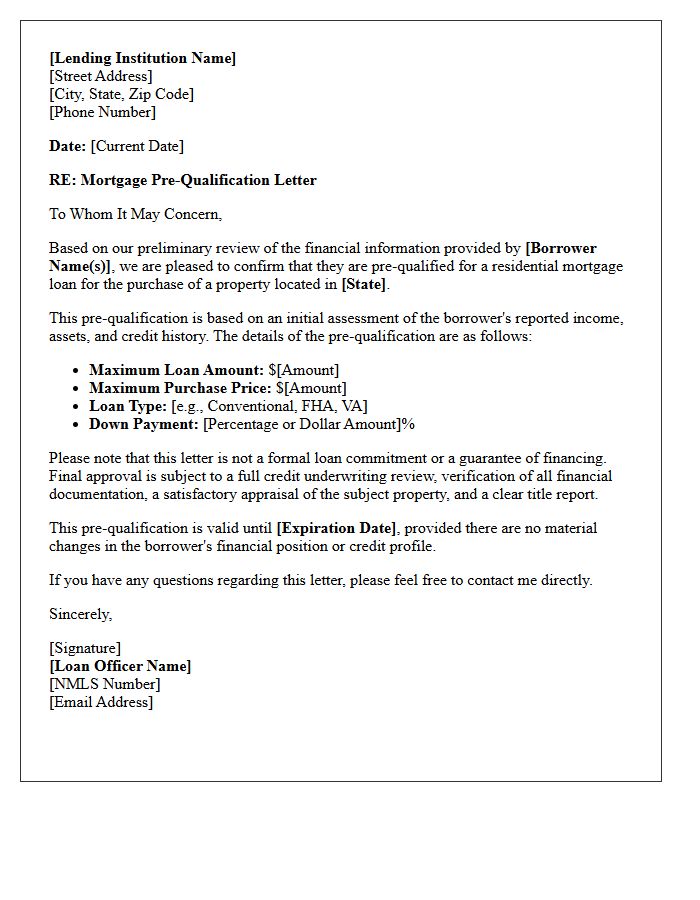 Mortgage Pre-Qualification Letter