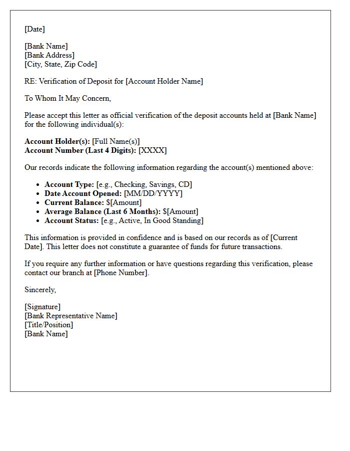Verification of Deposit Letter