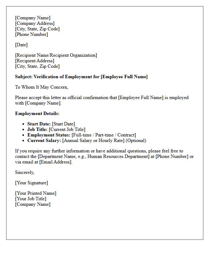 Verification of Employment Letter