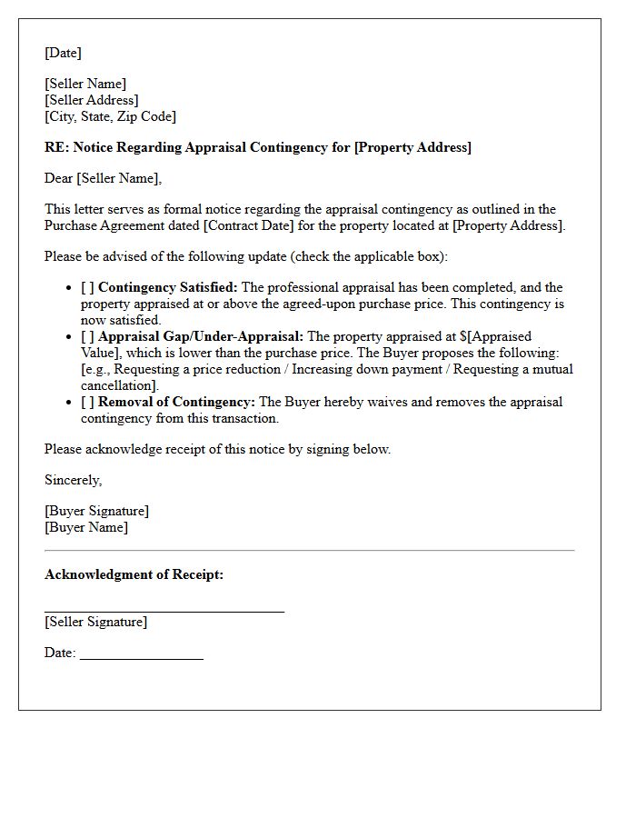 Appraisal Contingency Update Letter