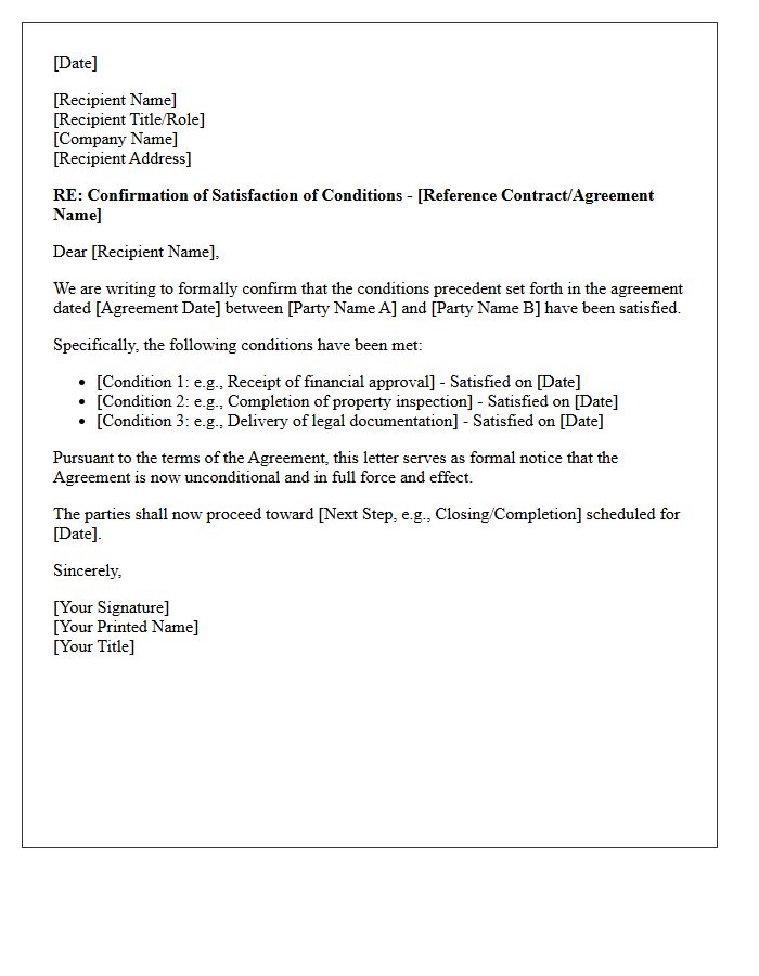 Condition Satisfaction Confirmation Letter