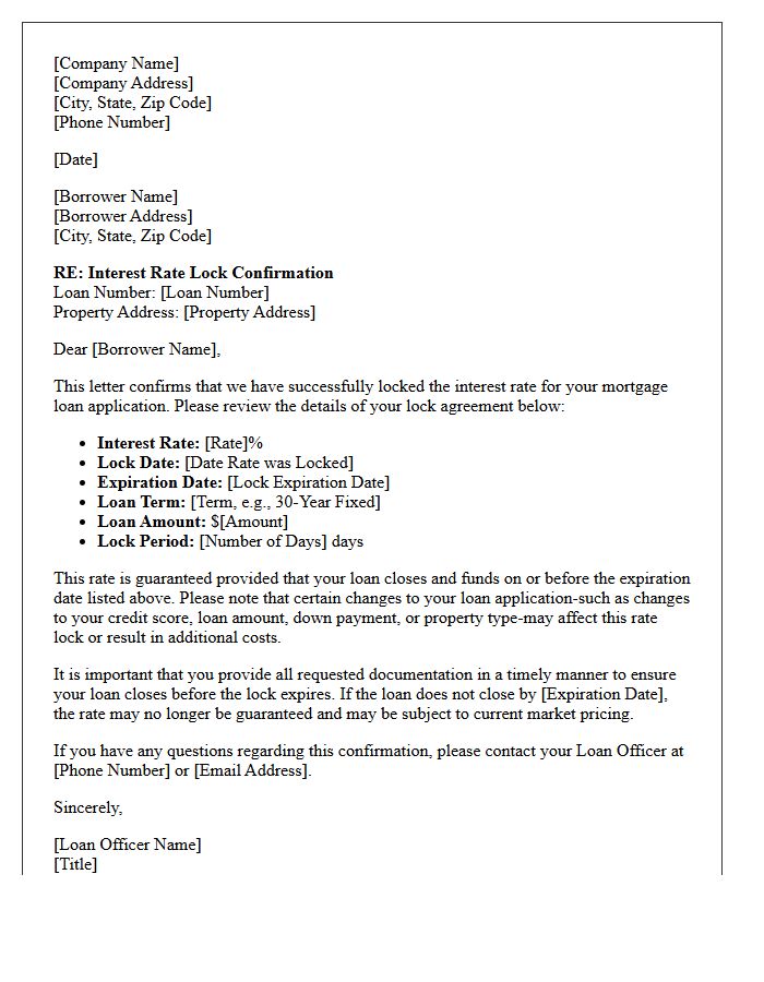 Interest Rate Lock Confirmation Letter