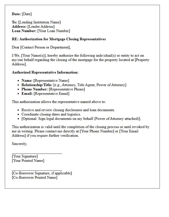 Mortgage Closing Authorization Letter