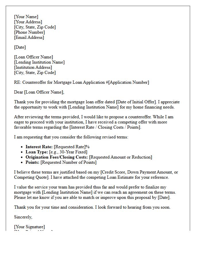 Mortgage Loan Counteroffer Letter