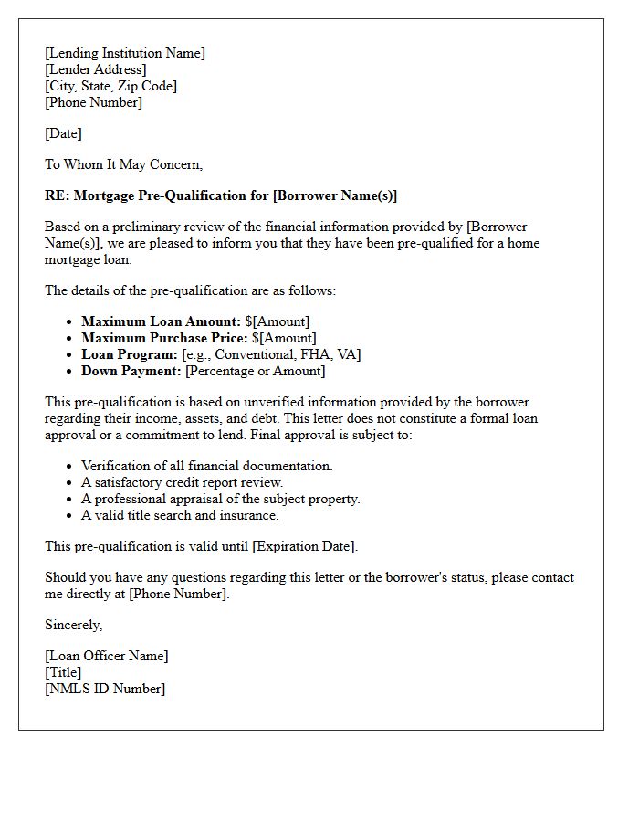 Mortgage Pre-Qualification Letter