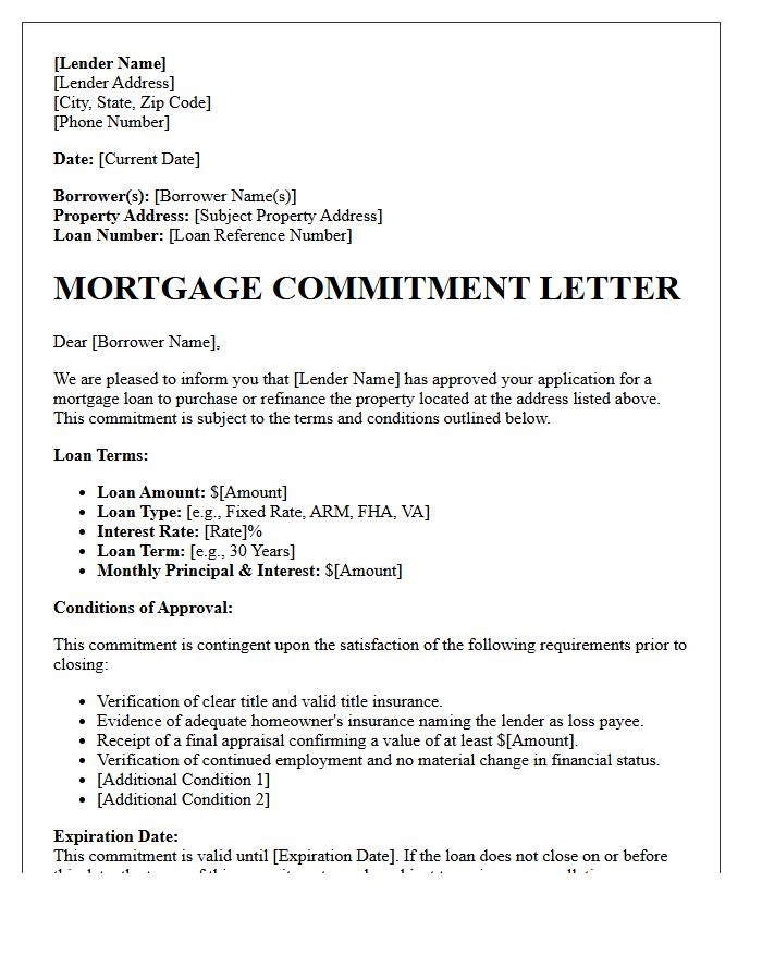 Official Mortgage Commitment Letter