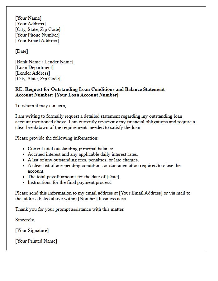 Outstanding Loan Condition Request Letter
