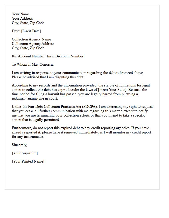 Expired Statute Of Limitations Collection Cease Letter