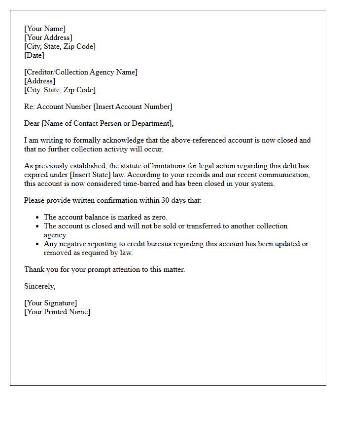 Out Of Statute Account Closure Confirmation Letter