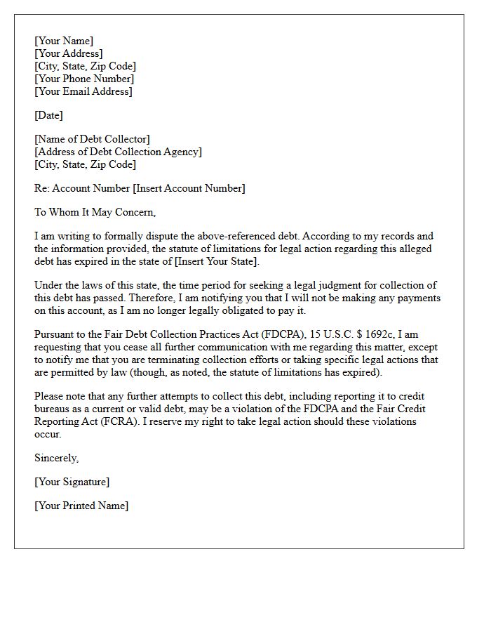 Out Of Statute Debt Dispute Letter
