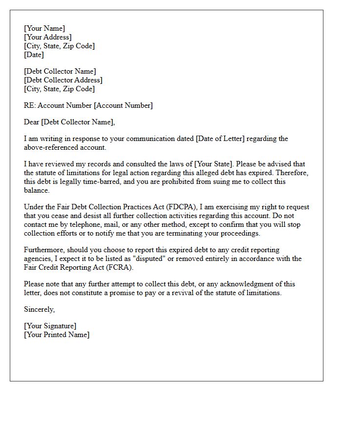 Out Of Statute Debt Validation Acknowledgment Letter