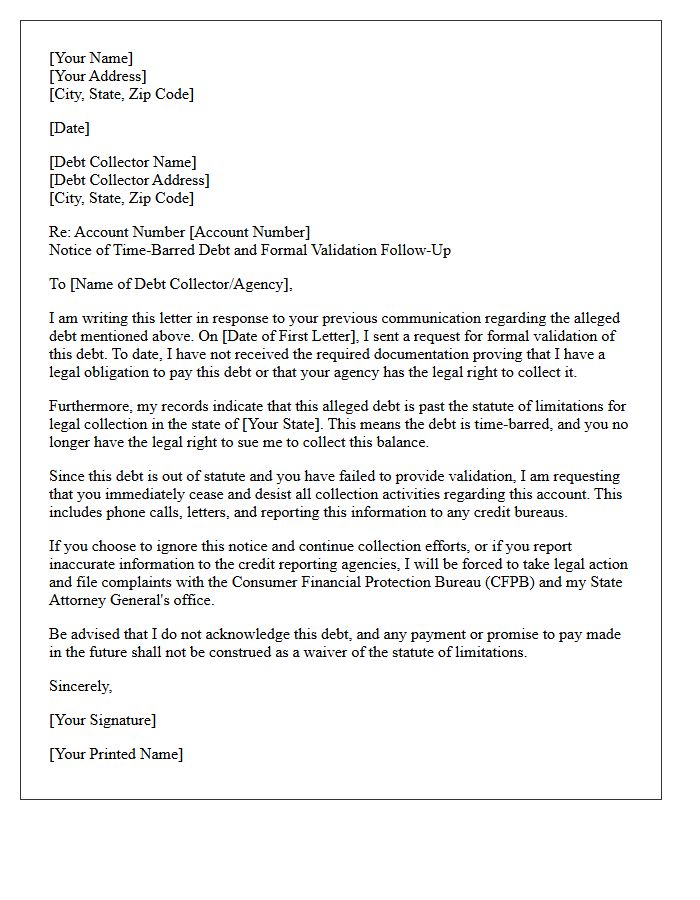 Out Of Statute Debt Validation Follow-Up Letter