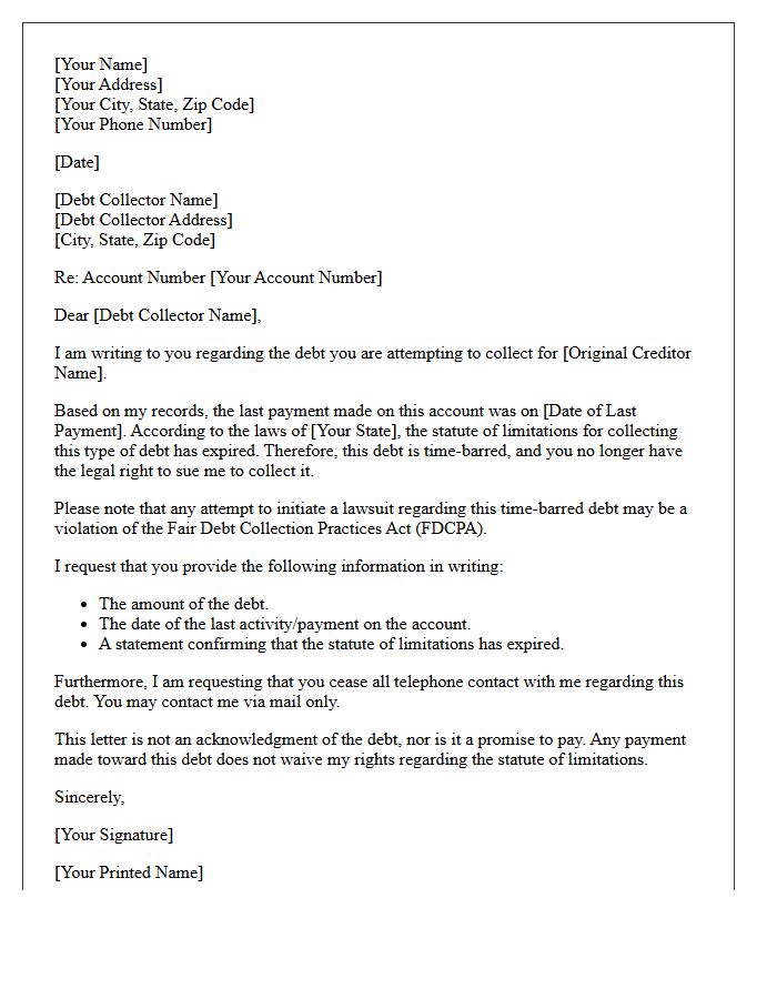 Time-Barred Debt Collection Warning Letter