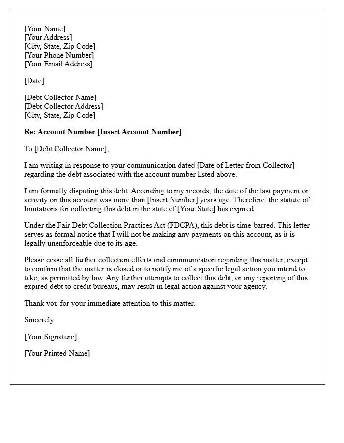 Time-Barred Debt Invalidity Notice Letter