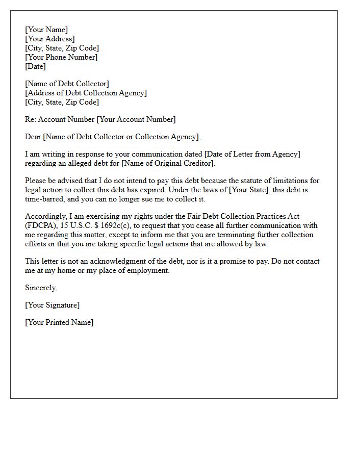 Time-Barred Debt Payment Refusal Letter
