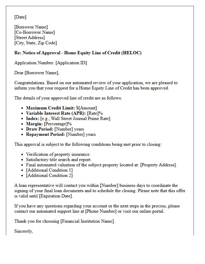 Automated Decision Home Equity Line of Credit Approval Letter