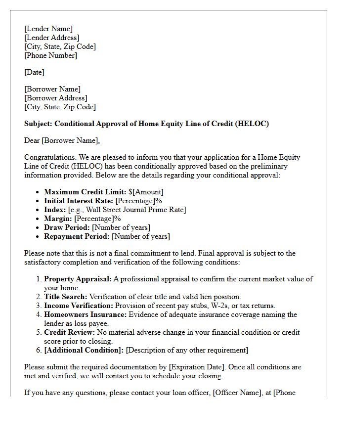 Conditional Home Equity Line of Credit Approval Letter