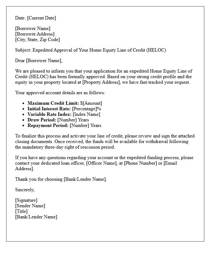 Expedited Home Equity Line of Credit Approval Letter
