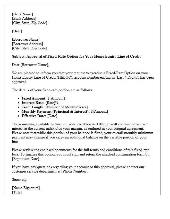Fixed-Rate Option Home Equity Line of Credit Approval Letter