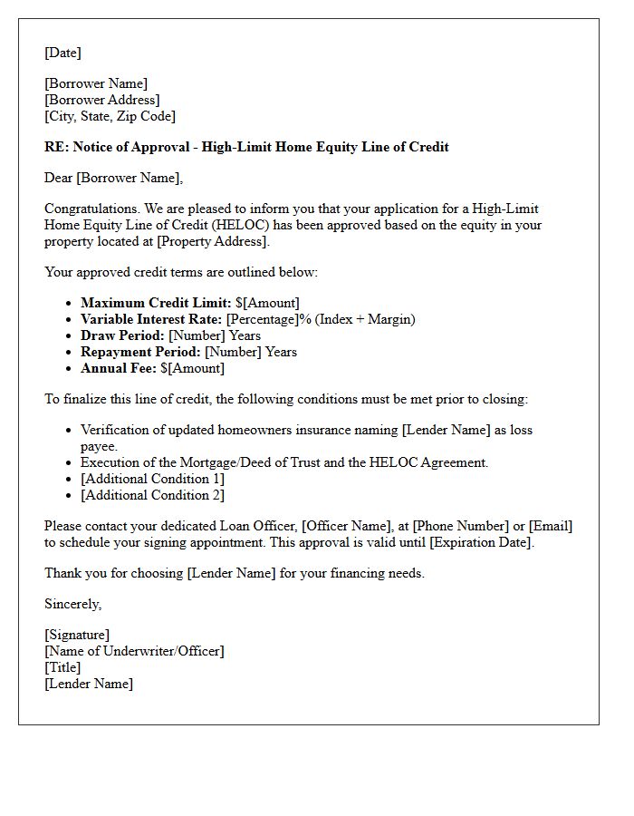 High-Limit Home Equity Line of Credit Approval Letter