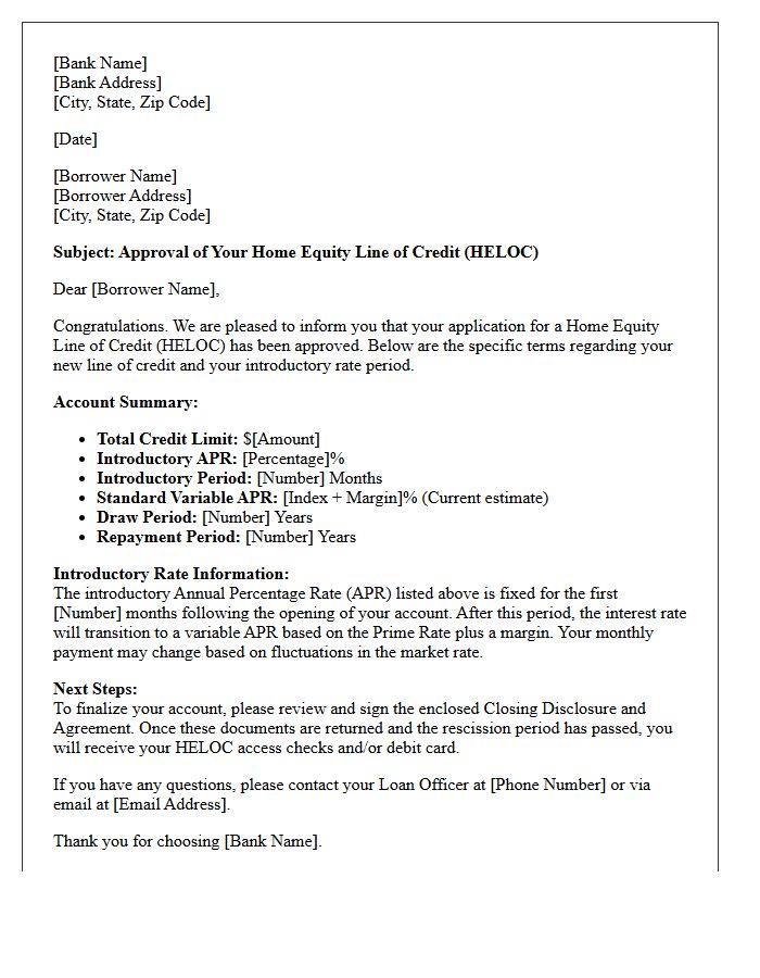 Introductory Rate Home Equity Line of Credit Approval Letter