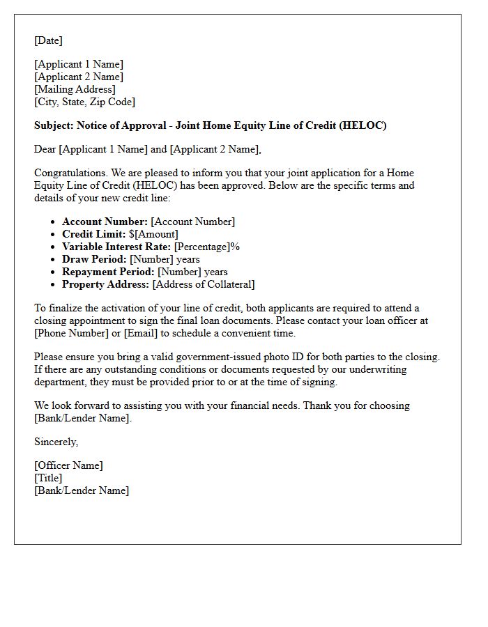 Joint Applicant Home Equity Line of Credit Approval Letter