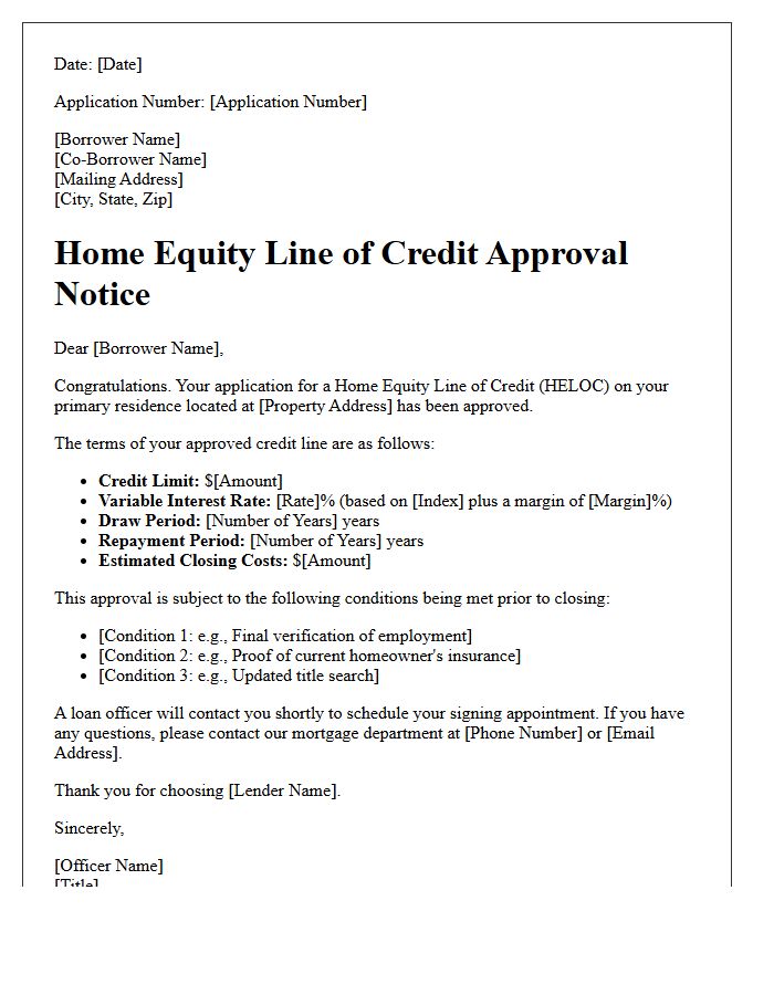 Primary Residence Home Equity Line of Credit Approval Letter