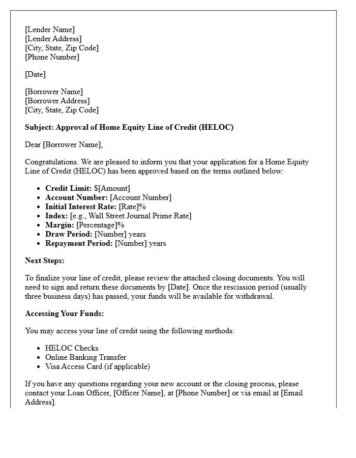 Standard Home Equity Line of Credit Approval Letter