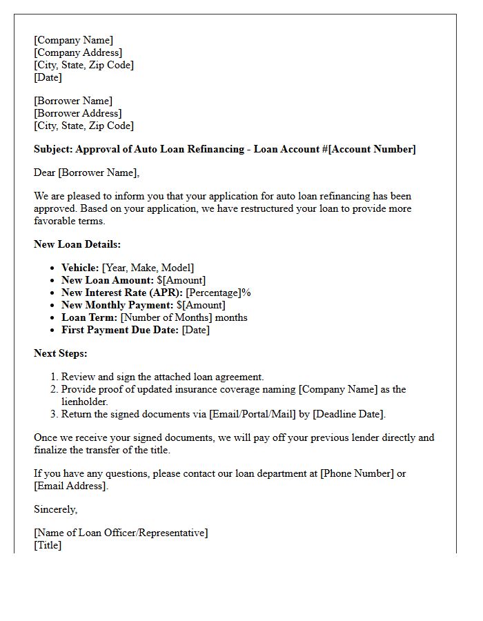 Auto Loan Refinancing Approval Letter