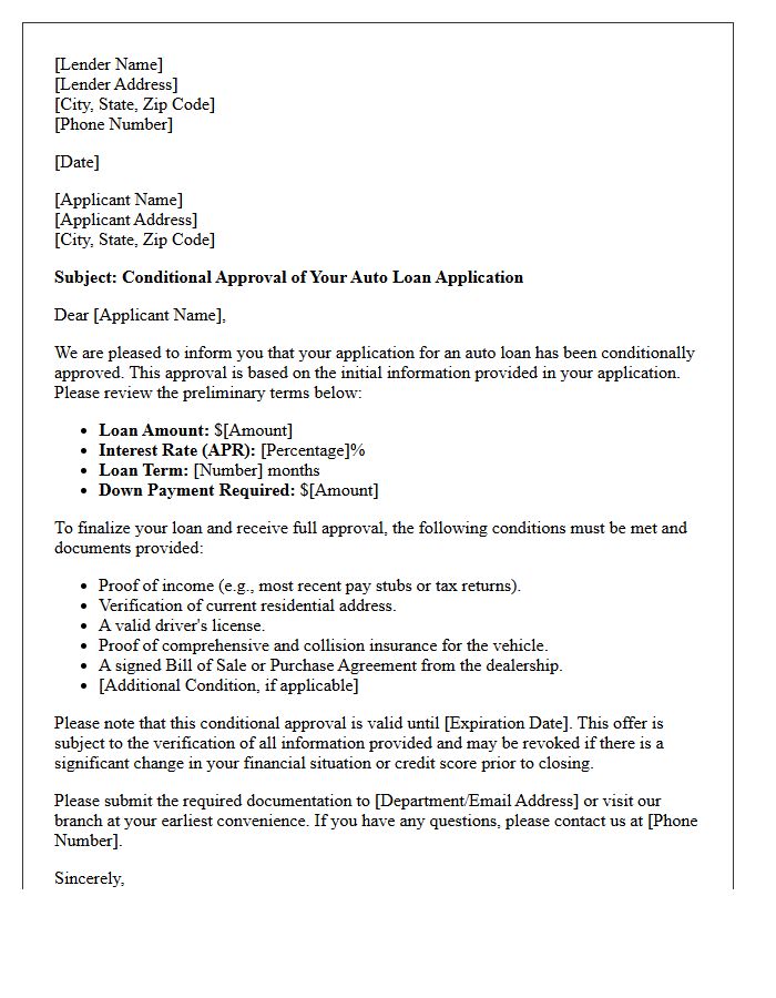 Conditional Auto Loan Approval Letter