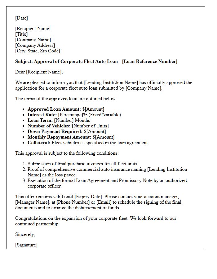 Corporate Fleet Auto Loan Approval Letter