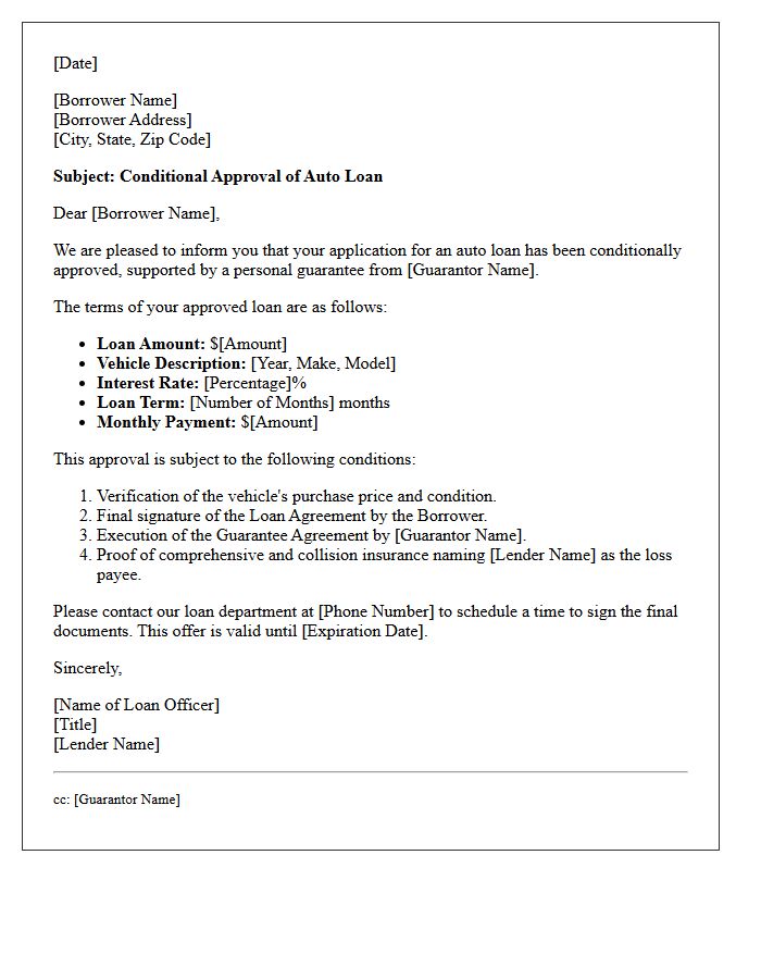 Guarantor Supported Auto Loan Approval Letter