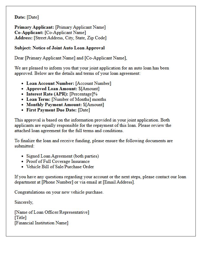 Joint Auto Loan Approval Letter