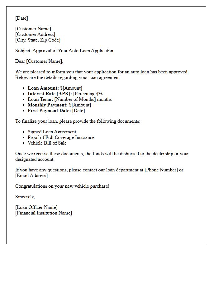 New Auto Loan Approval Letter