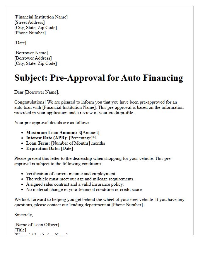 Pre-Approval Auto Loan Letter