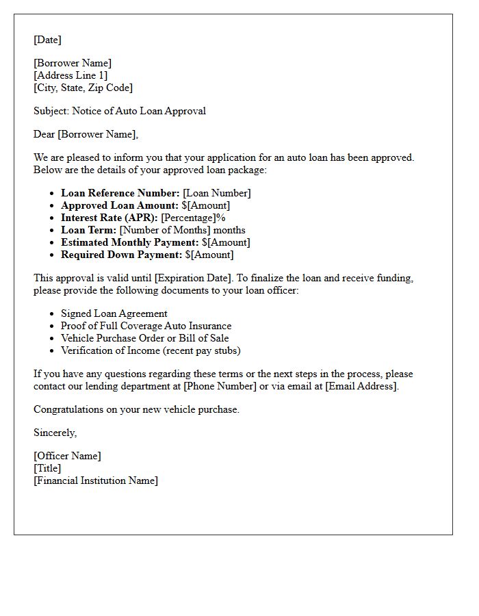 Standard Auto Loan Approval Letter