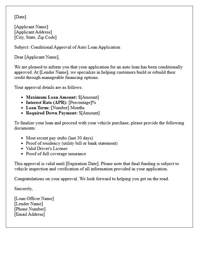 Subprime Auto Loan Approval Letter