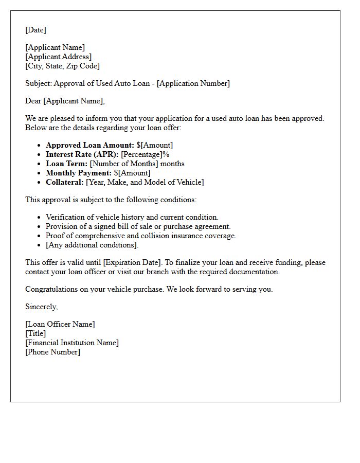 Used Auto Loan Approval Letter