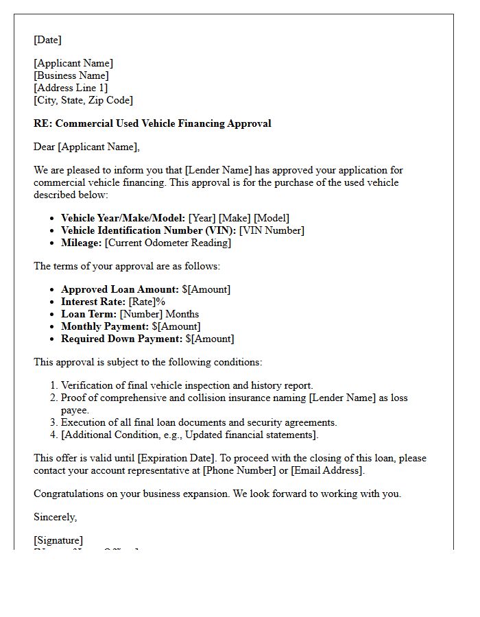 Commercial Used Vehicle Financing Approval Letter