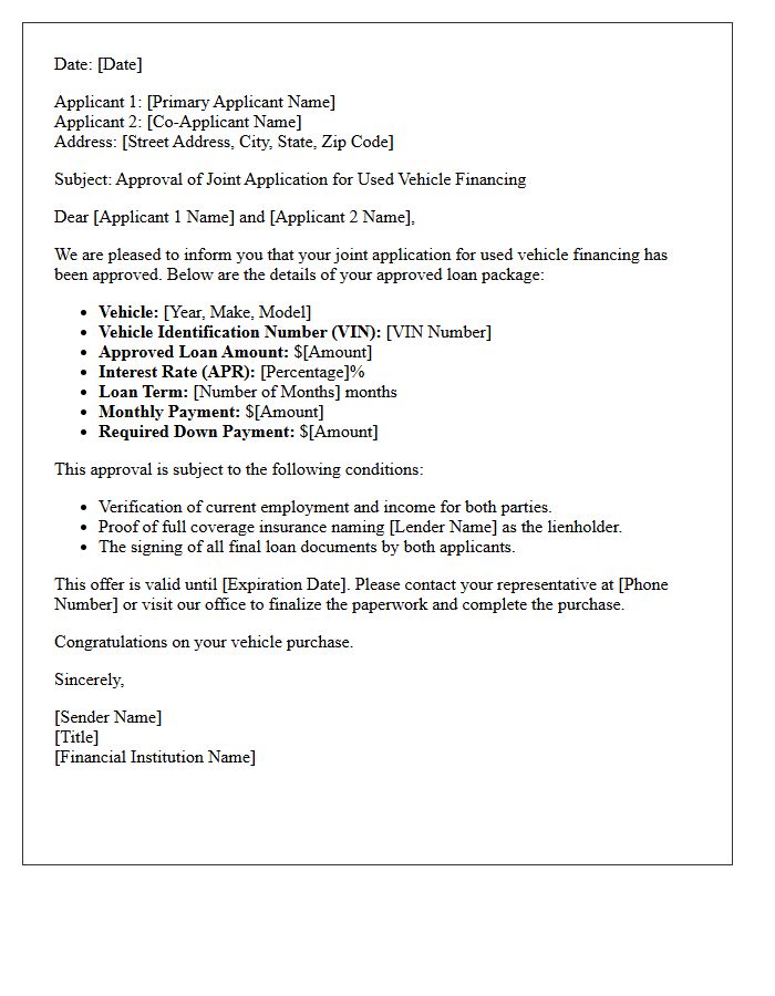 Joint Application Used Vehicle Financing Approval Letter