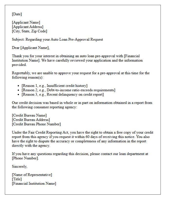 Auto Loan Pre-Approval Denial Letter
