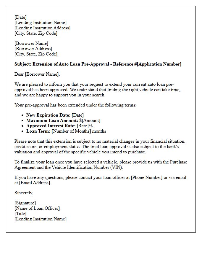 Auto Loan Pre-Approval Extension Letter