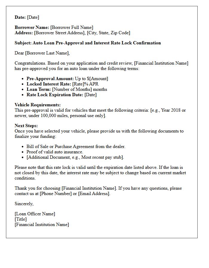 Auto Loan Pre-Approval Rate Lock Letter
