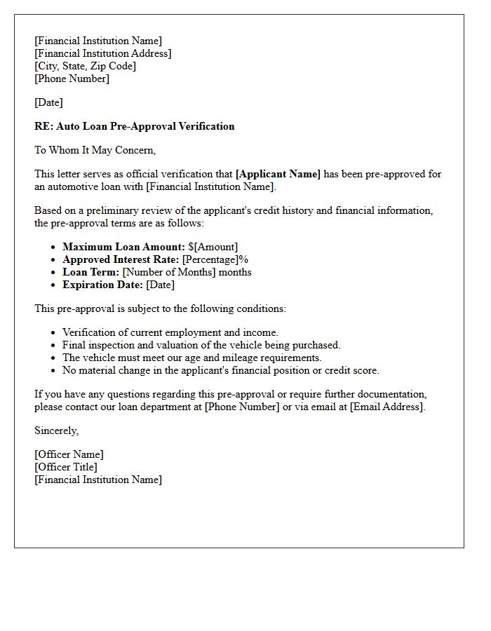 Auto Loan Pre-Approval Verification Letter