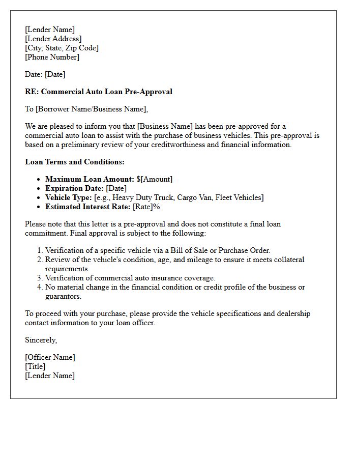 Commercial Auto Loan Pre-Approval Letter