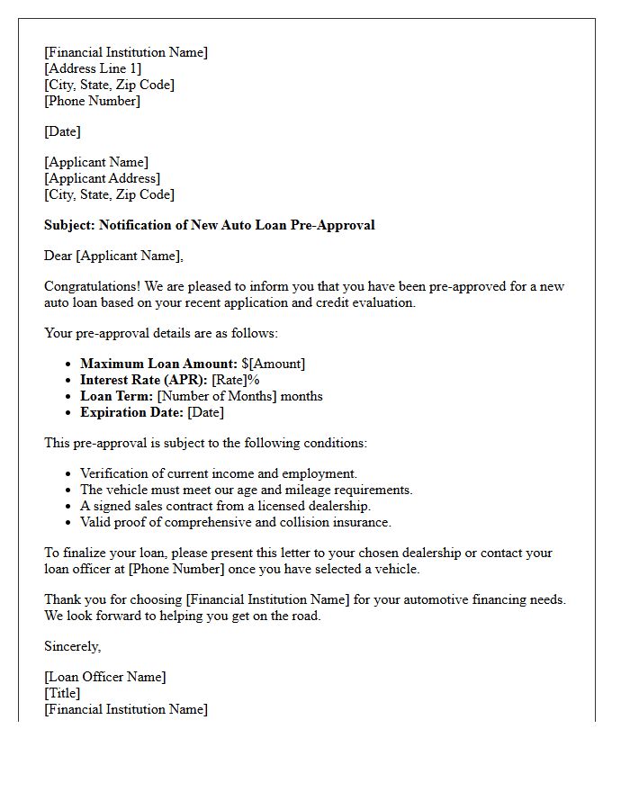 New Auto Loan Pre-Approval Letter