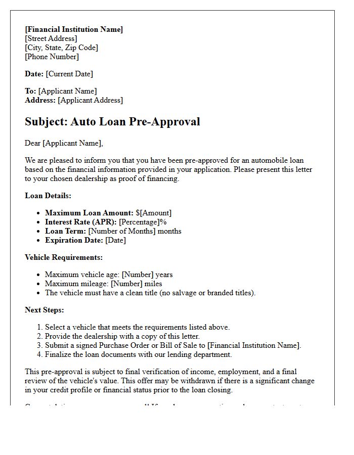 Standard Auto Loan Pre-Approval Letter