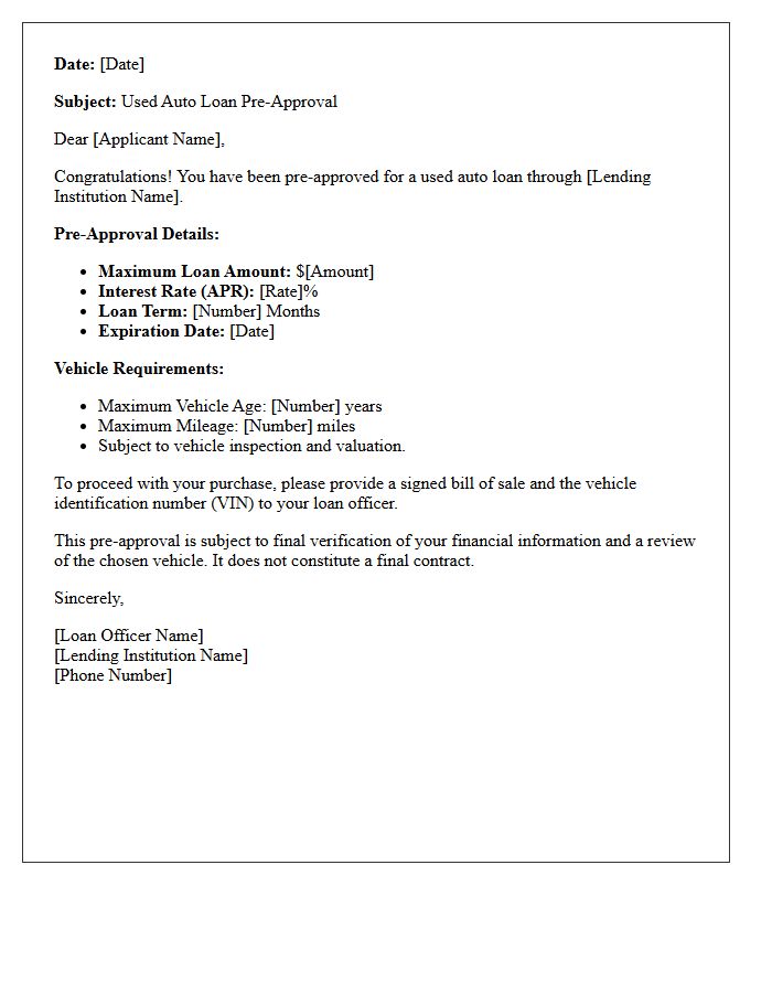 Used Auto Loan Pre-Approval Letter