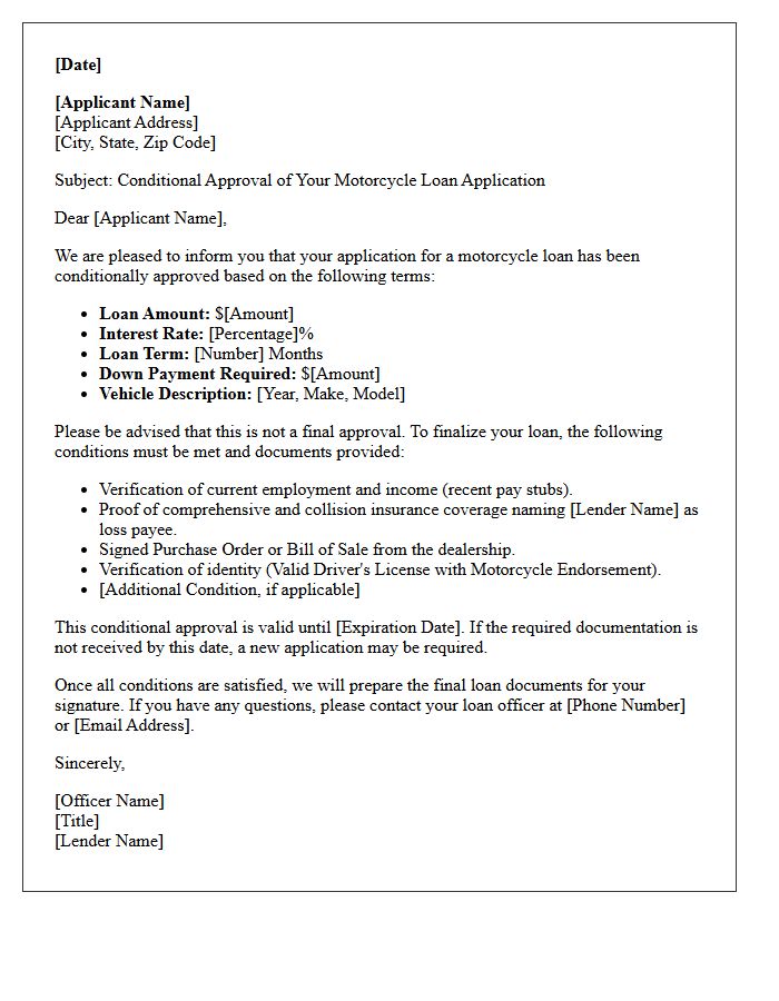 Conditional Motorcycle Loan Approval Letter