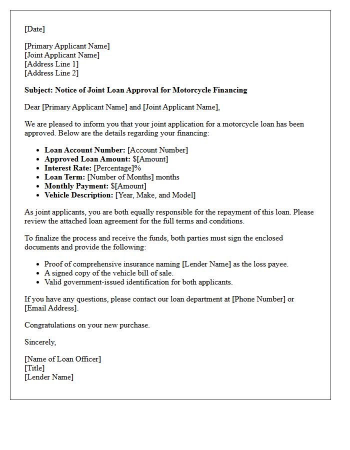 Joint Applicant Motorcycle Loan Approval Letter